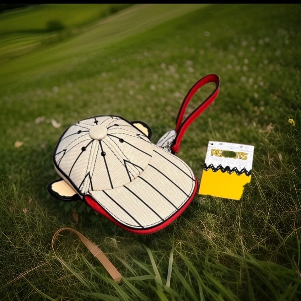 Peanuts Snoopy Charlie Brown Baseball Striped "Good Grief" Wristlet